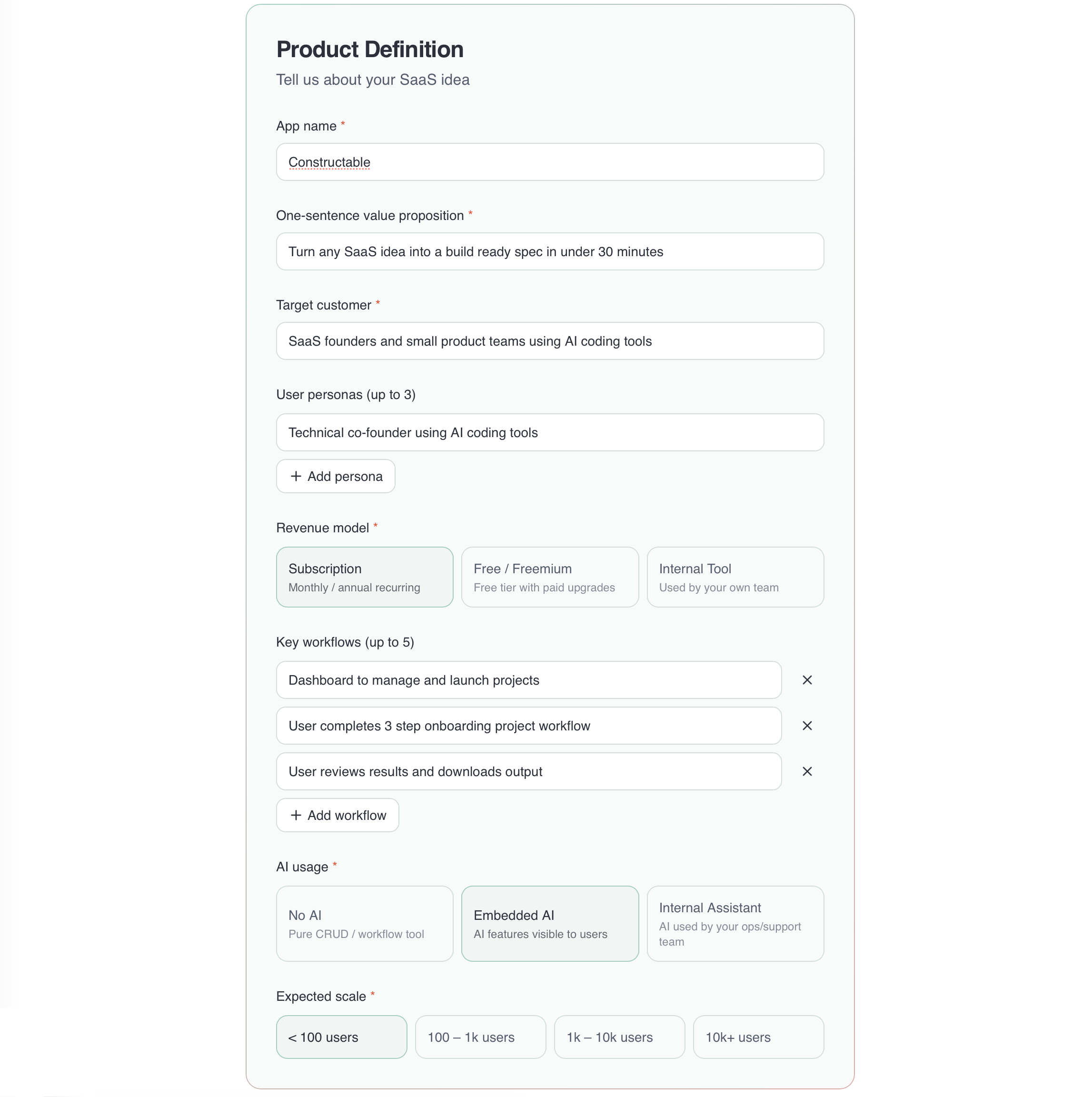 Product Definition step