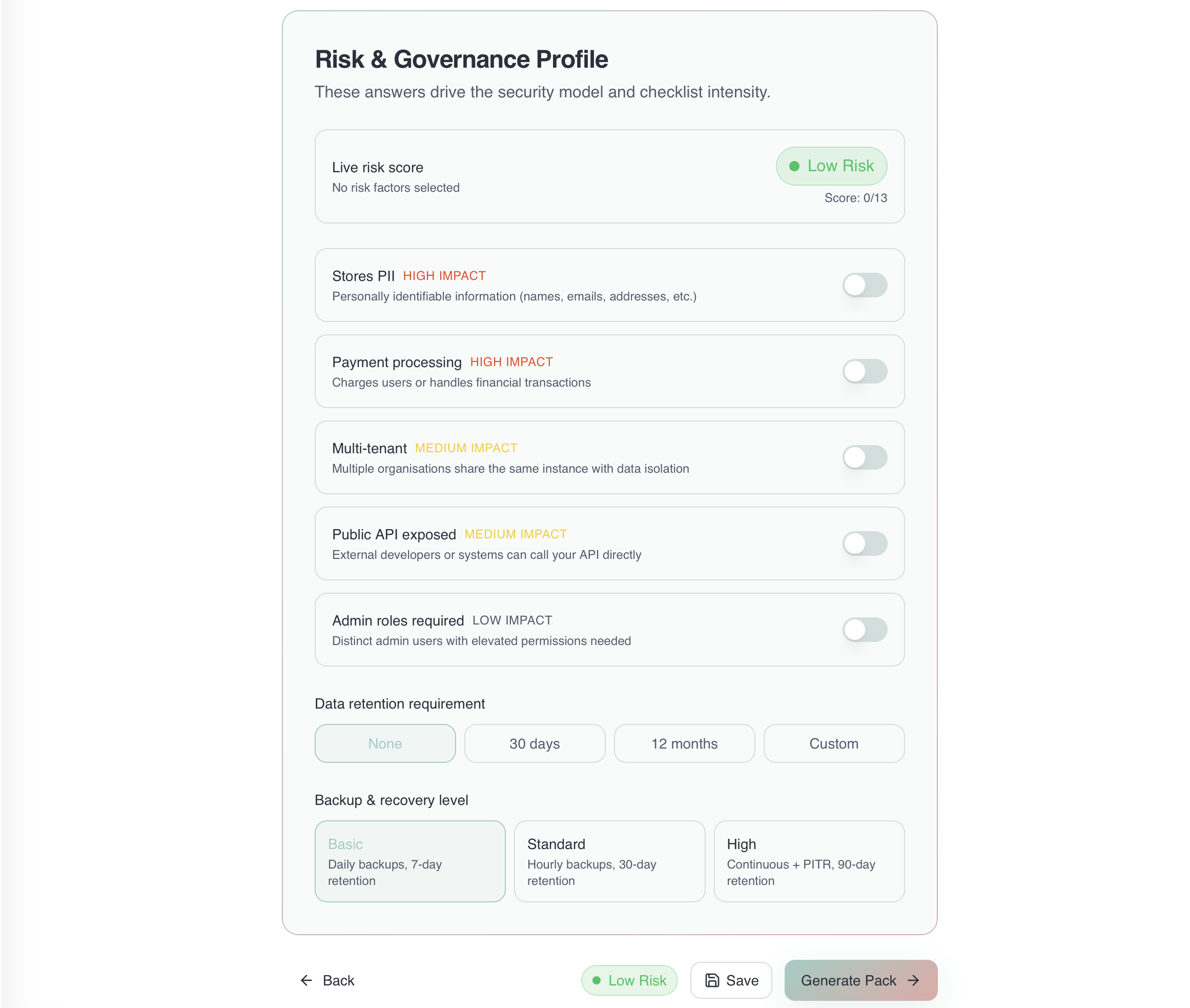 Risk and Governance Profile step